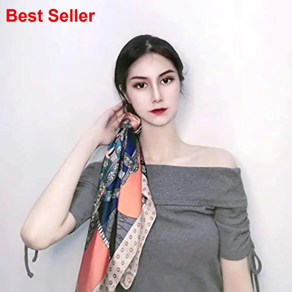 Silk Feeling Scarf Medium Square Satin Head Scarf for Women